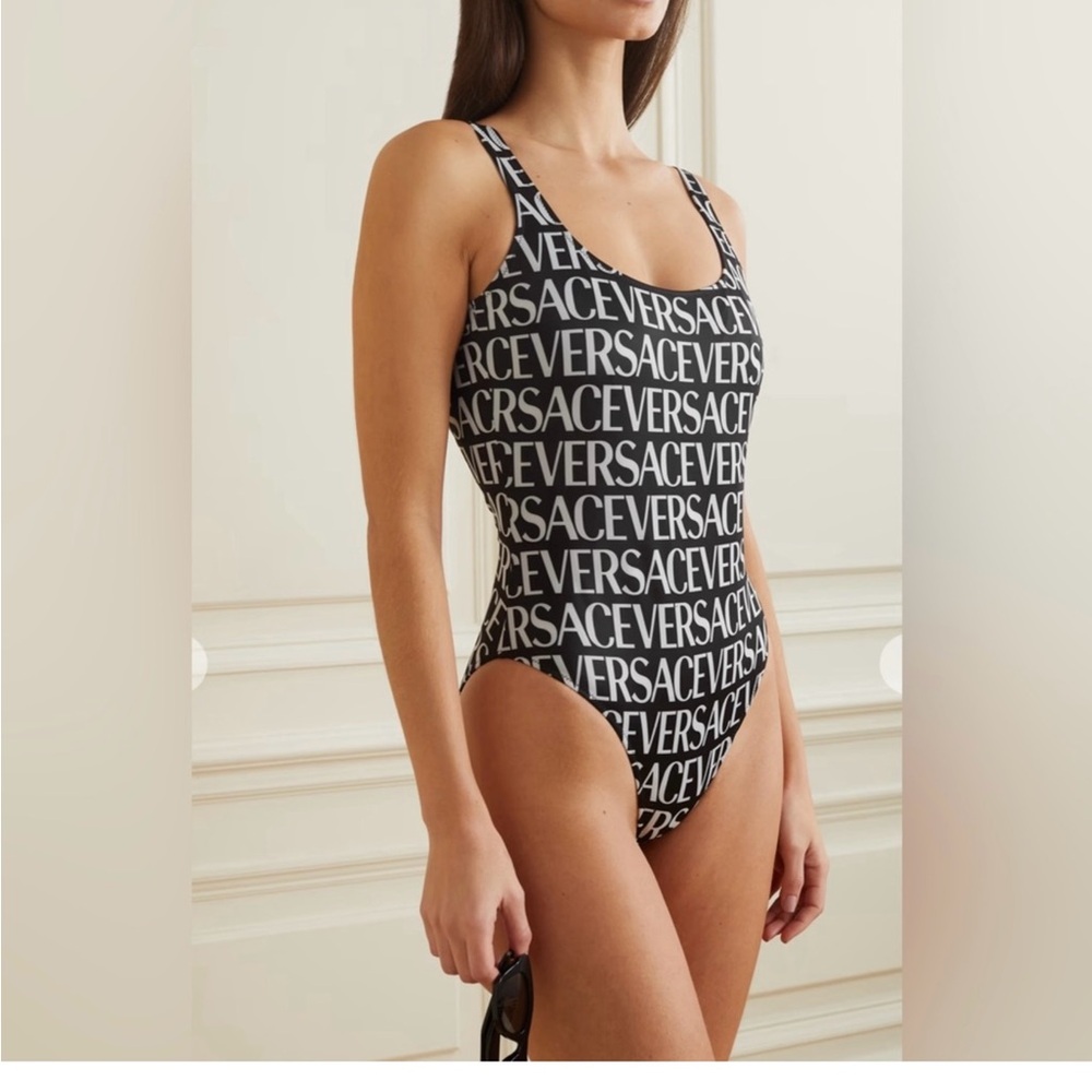 Versace Monogram Black and White One-Piece Swimsuit